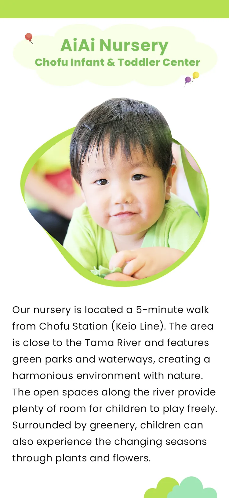 Smiling child at AiAi Nursery Chofu Infant & Toddler Center