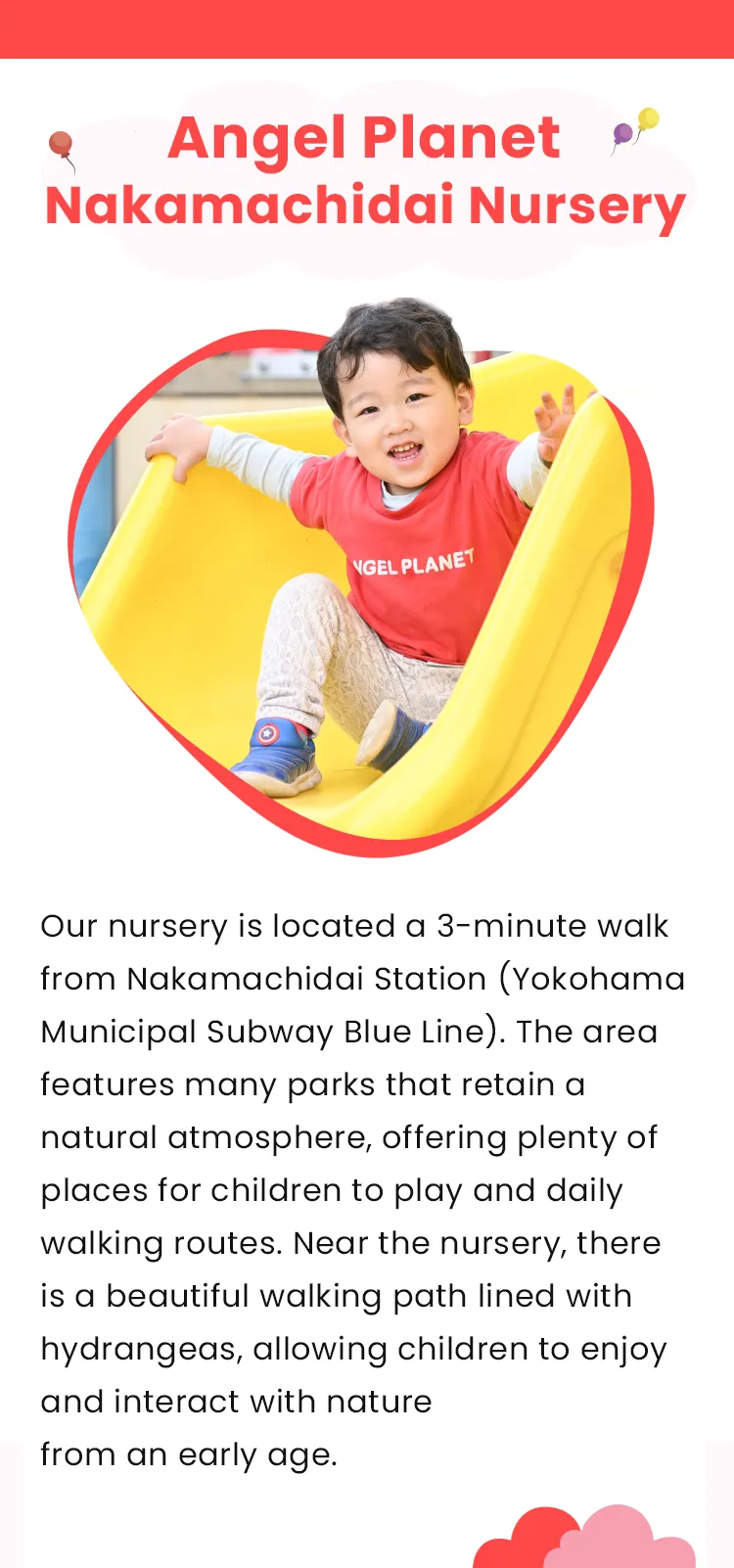 Smiling child at Angel Planet Nakamachidai Nursery