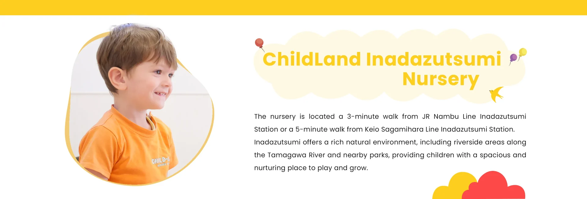 Smiling child at Childland Inadazutsumi Nursery