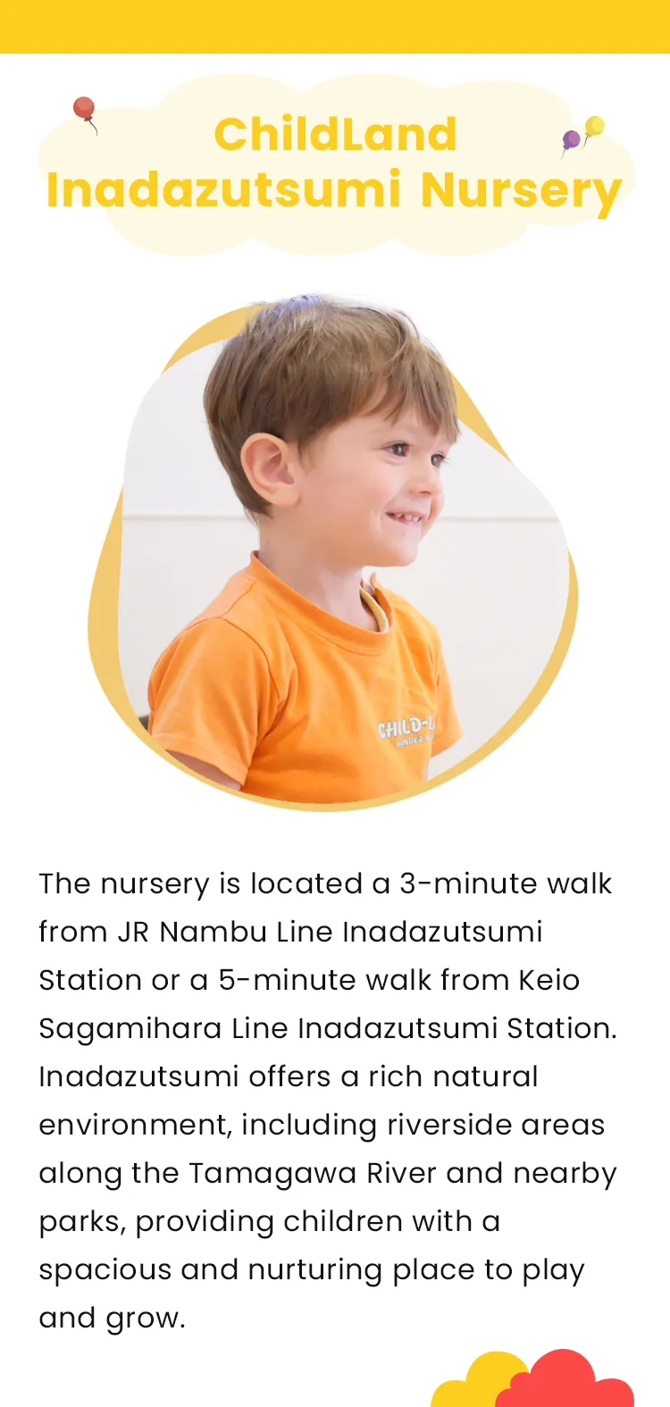 Smiling child at Childland Inadazutsumi Nursery