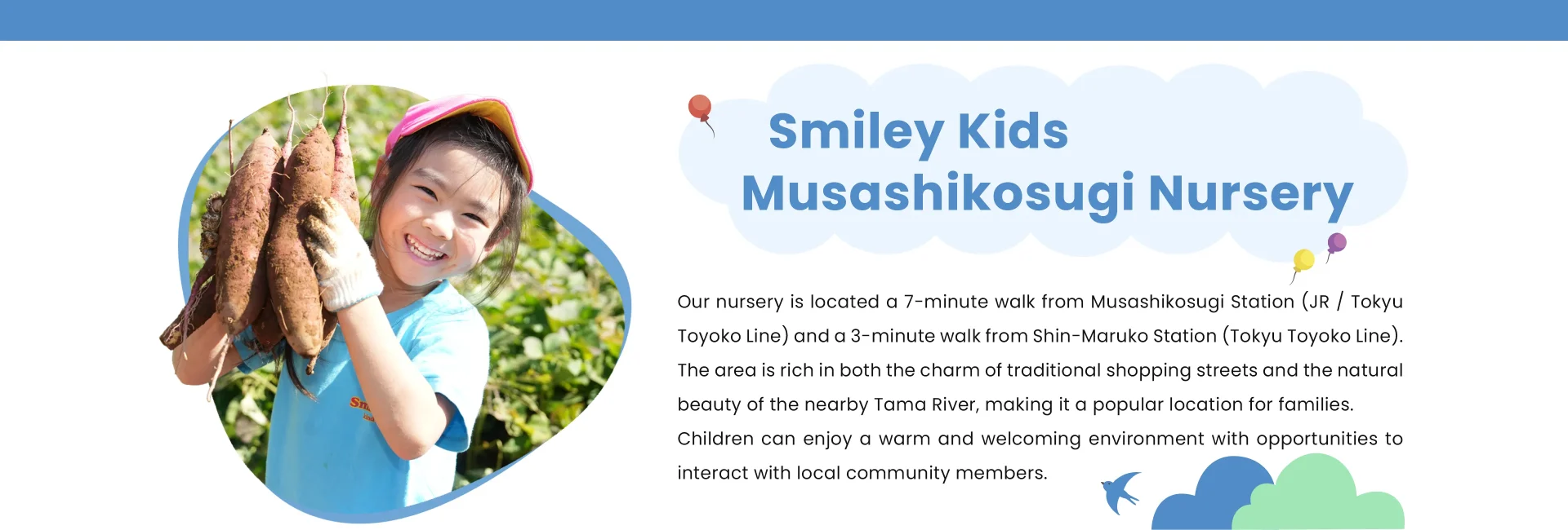 Smiling child at Smiley Kids Musashikosugi Nursery