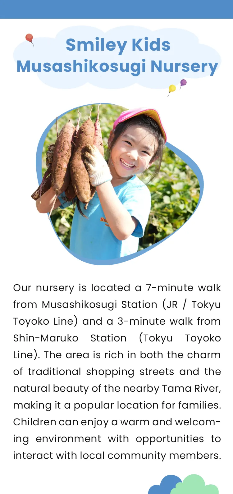 Smiling child at Smiley Kids Musashikosugi Nursery