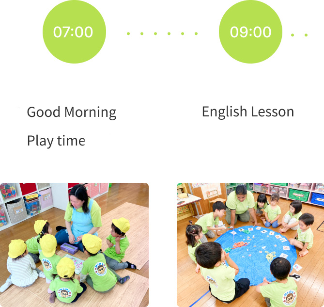 Morning activities at our nursery, including arrival and English lessons