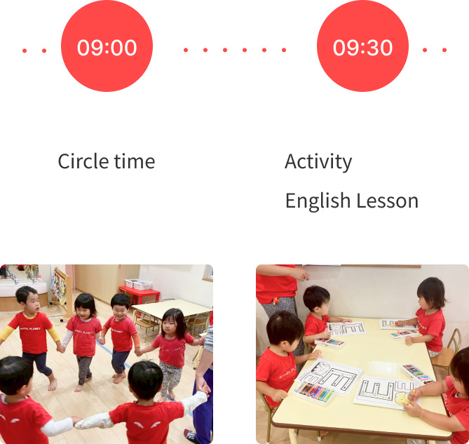 Circle time and classroom activities at our nursery, including English lessons