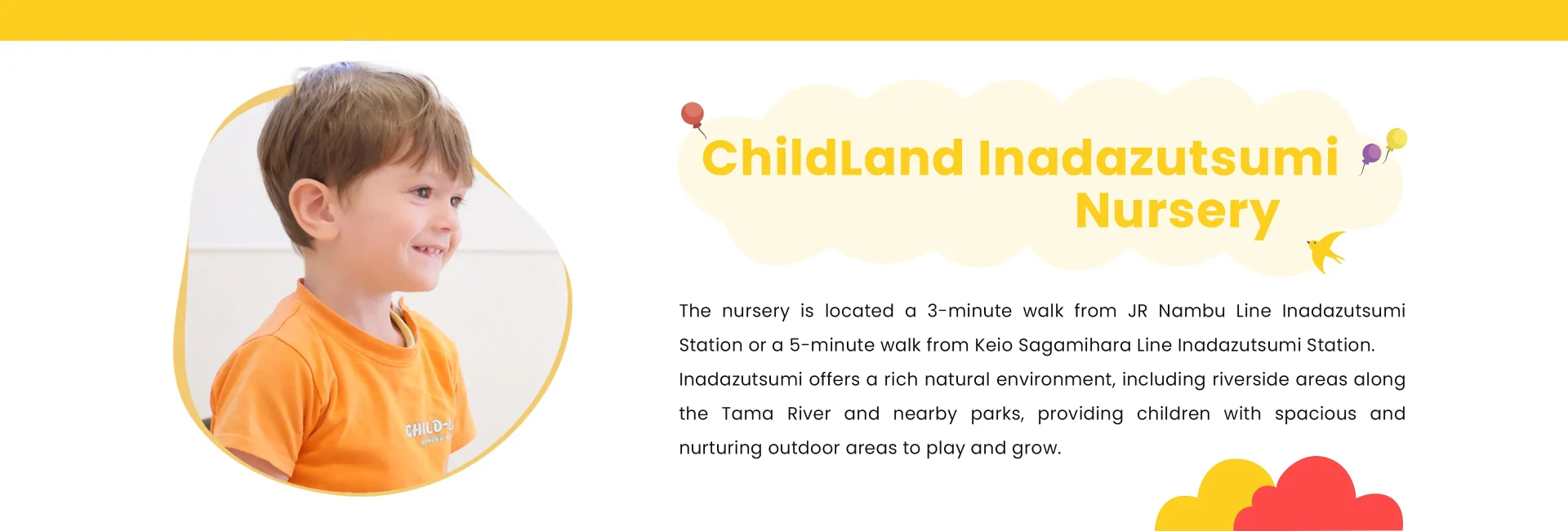 Smiling child at Childland Inadazutsumi Nursery